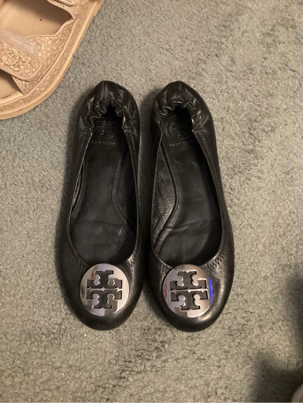 Tory Burch Black Leather Reva Ballet Flats